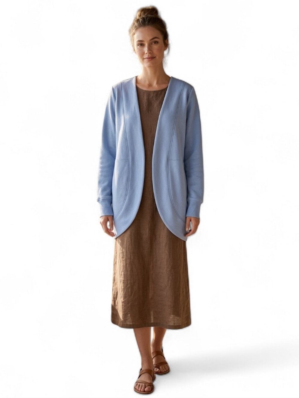 Bellina Blue Cotton Blend Coastal Open Front Cocoon Cardigan SZ L